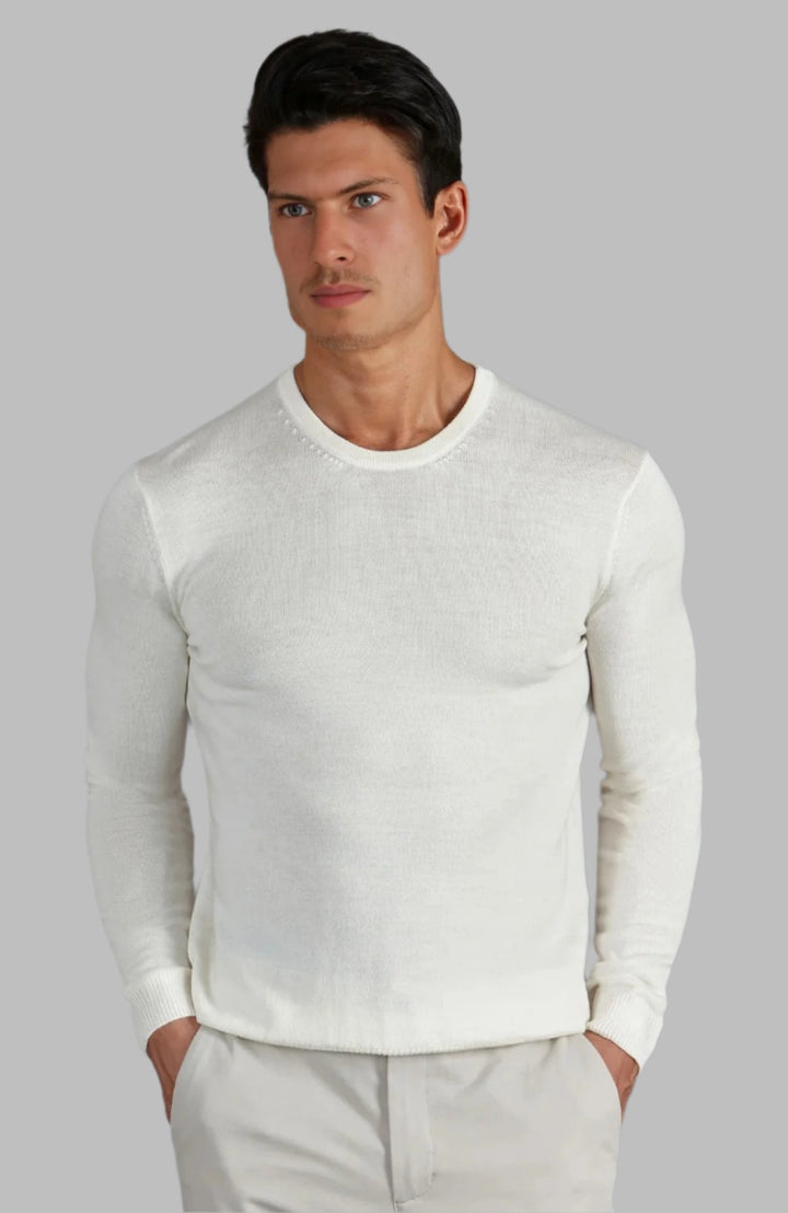 Cashmere Merino Crew Neck Sweater - White