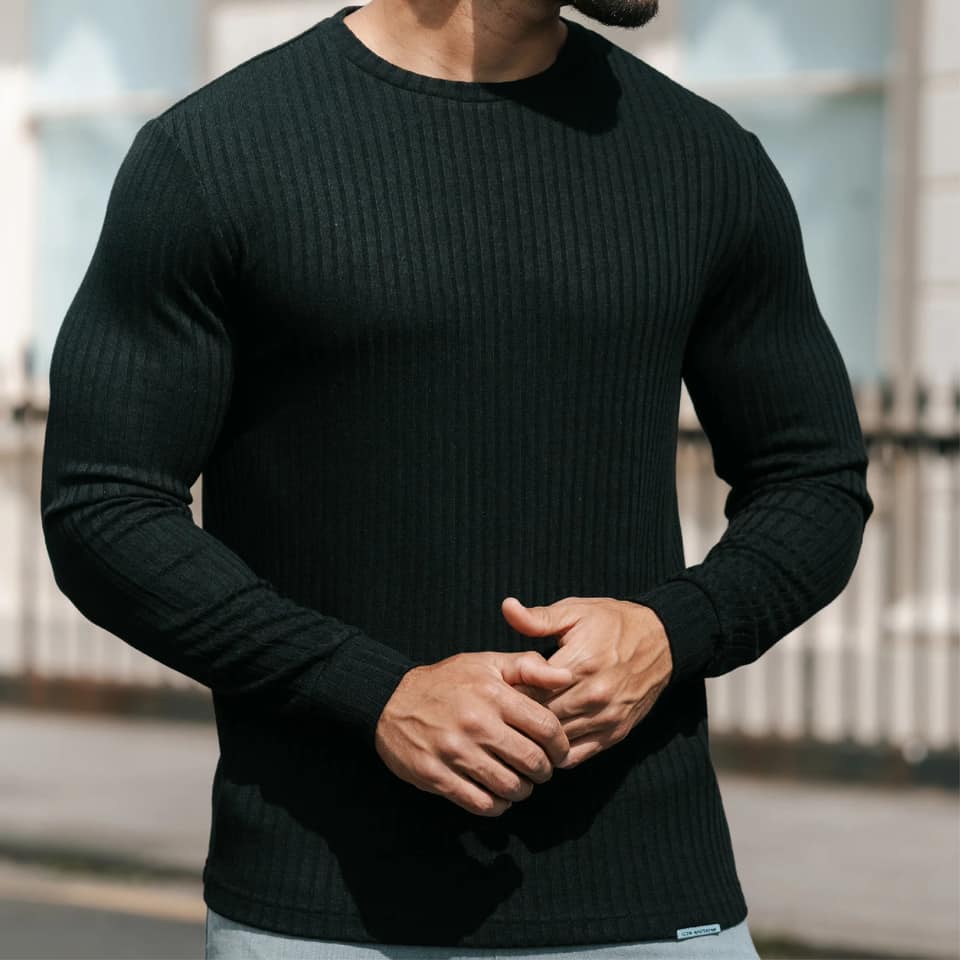 Premium Ribbed Knit Crewneck Sweater