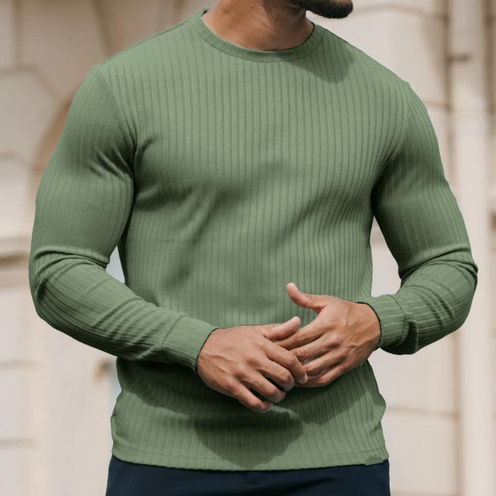 Premium Ribbed Knit Crewneck Sweater