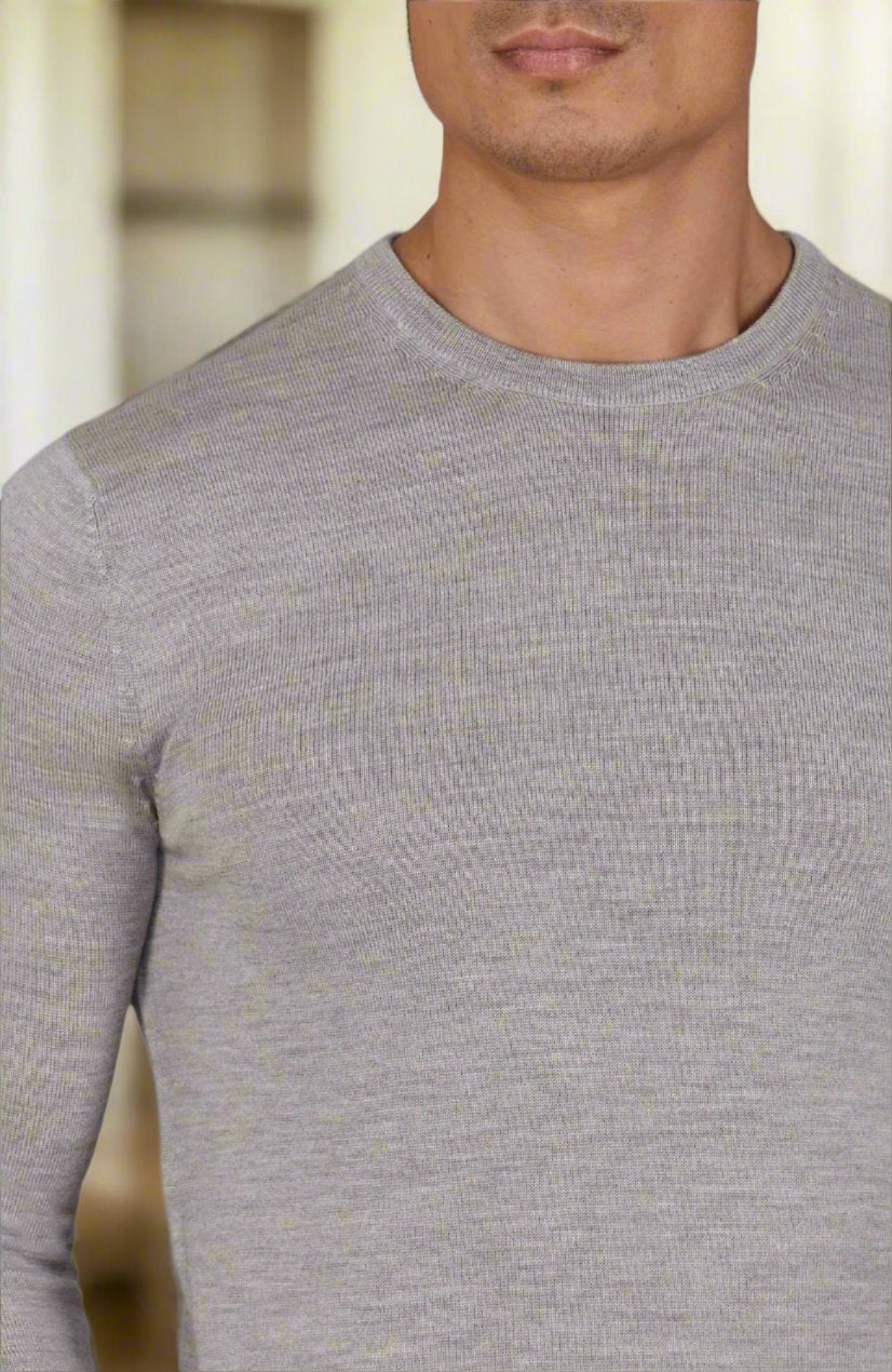 Cashmere Merino Crew Neck Sweater - Light Grey