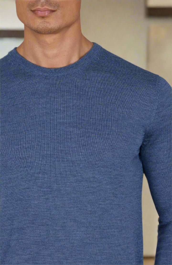 Cashmere Merino Crew Neck Sweater - Blue