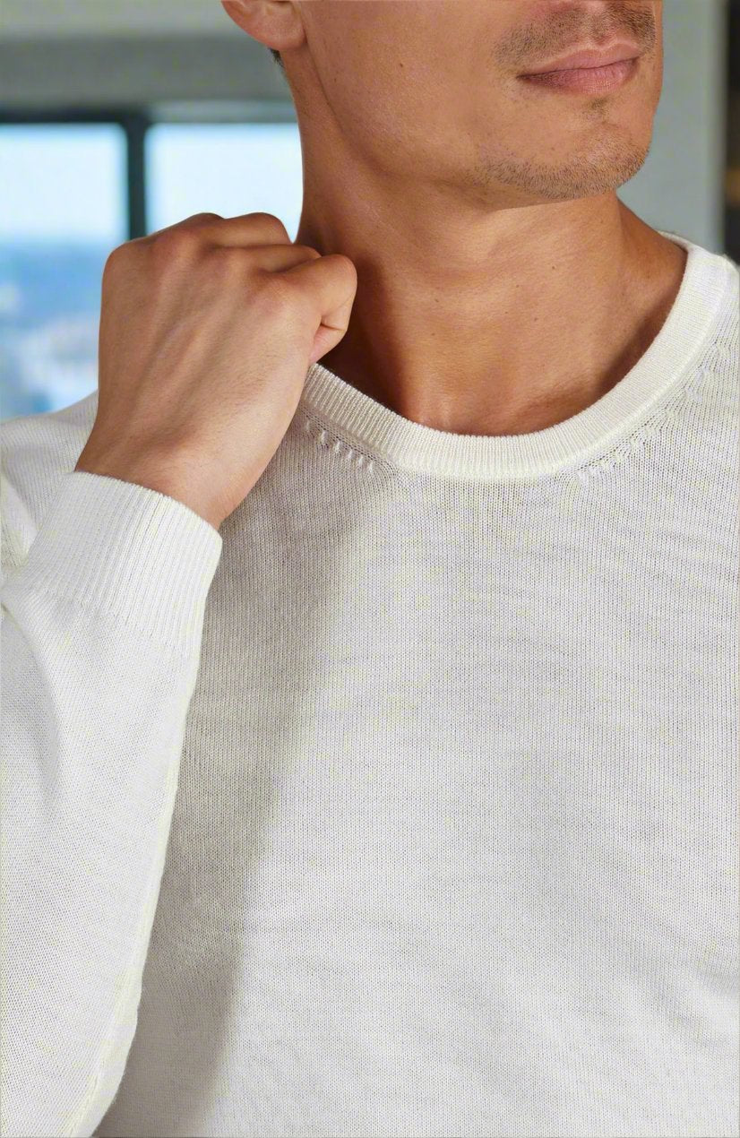 Cashmere Merino Crew Neck Sweater - White