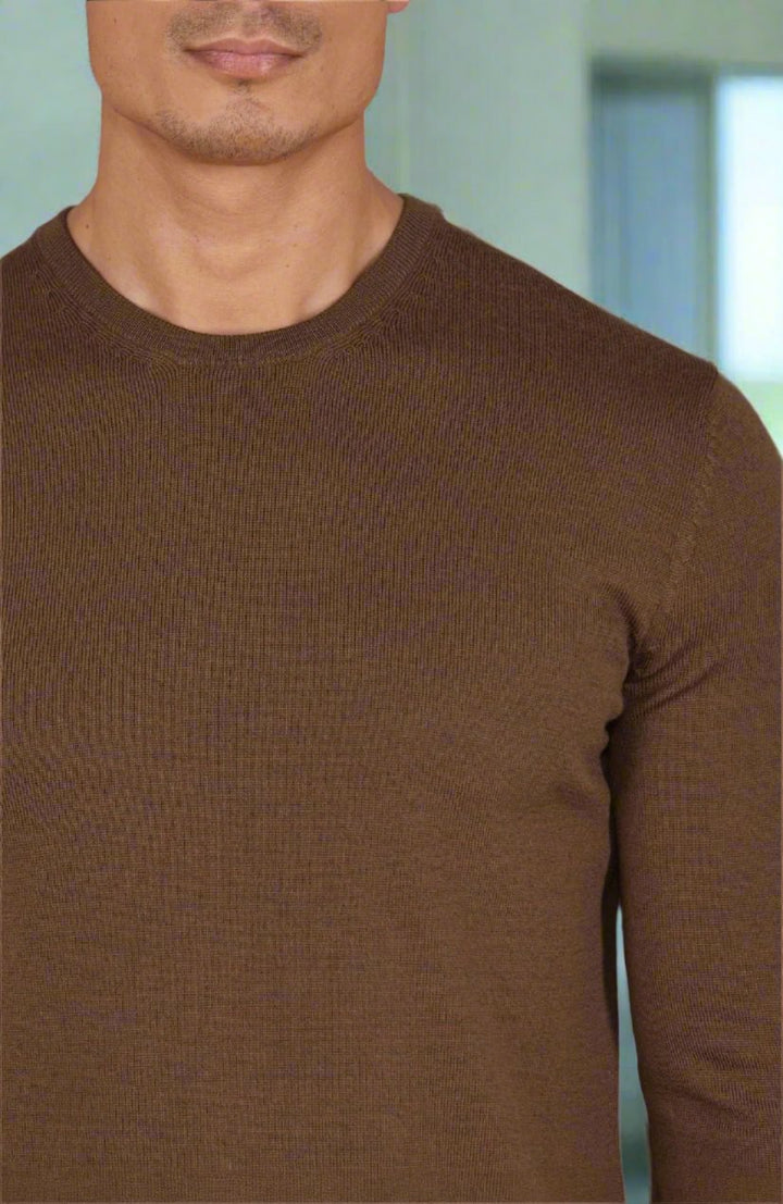 Cashmere Merino Crew Neck Sweater - Brown