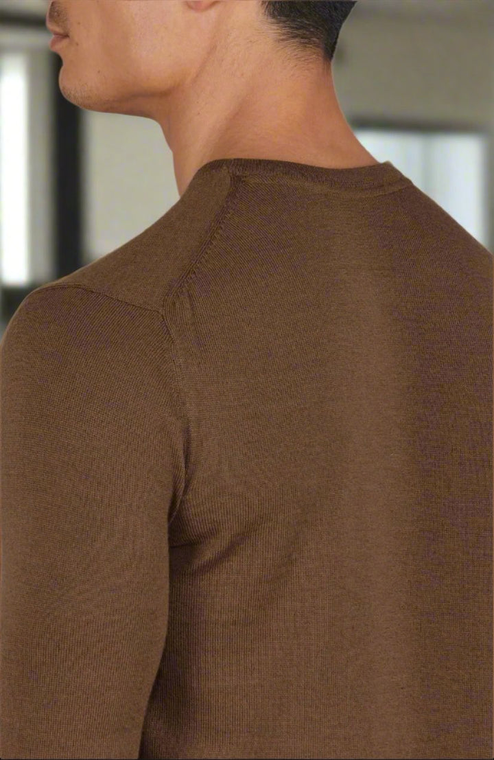 Cashmere Merino Crew Neck Sweater - Brown