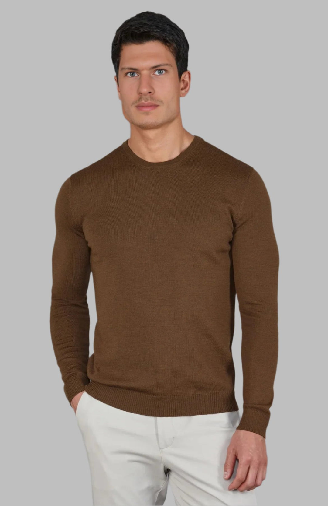 Cashmere Merino Crew Neck Sweater - Brown