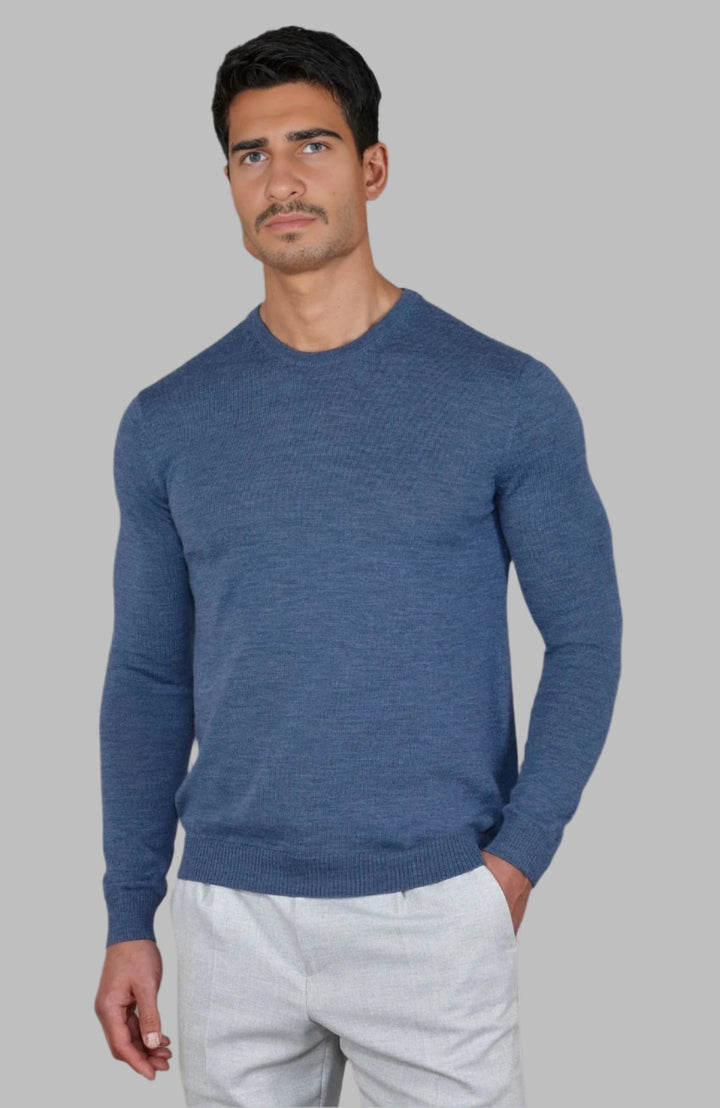 Cashmere Merino Crew Neck Sweater - Blue