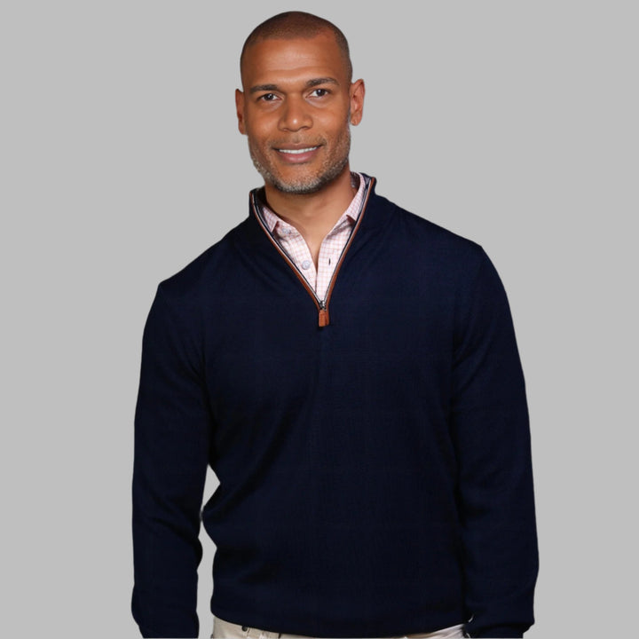 Cashmere Quarter Zip Neck Jumper - Navy