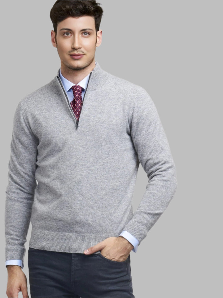 Cashmere Quarter Zip Neck Jumper - Silver