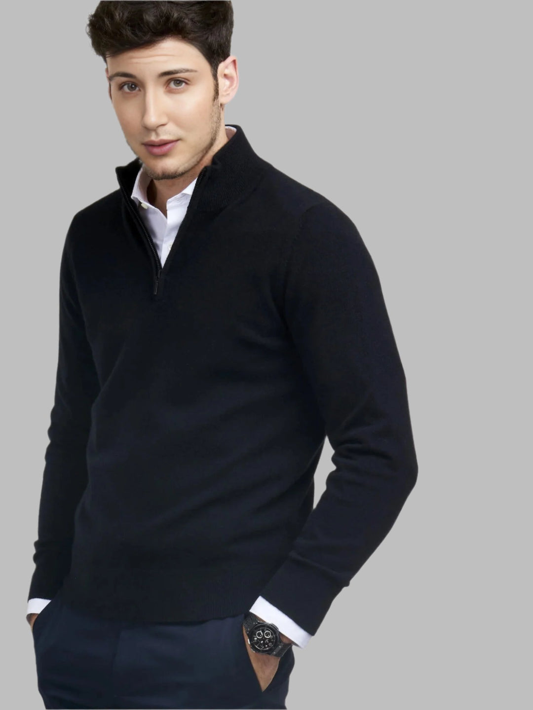 Cashmere Quarter Zip Neck Jumper - Black