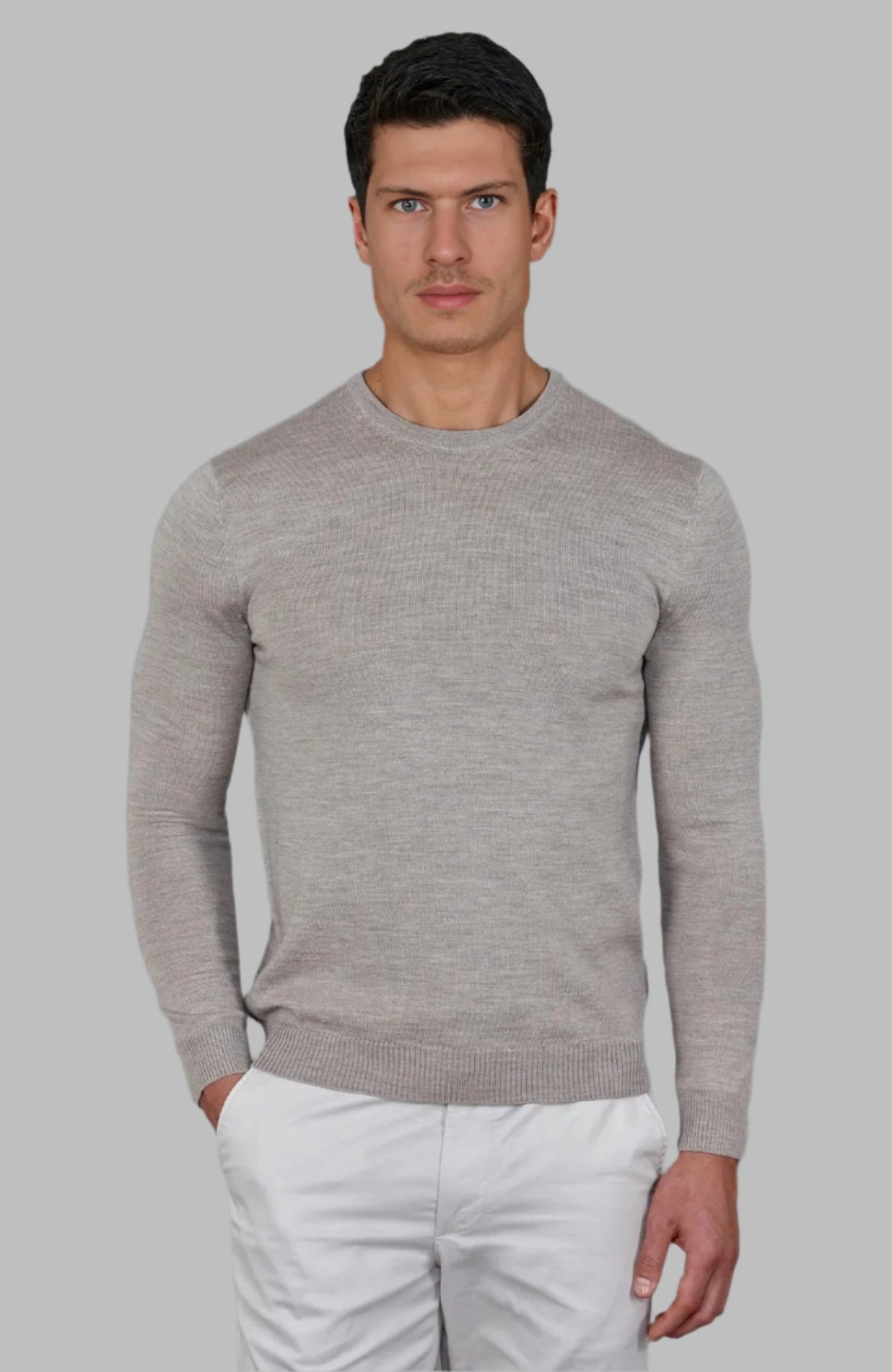 Cashmere Merino Crew Neck Sweater - Light Grey