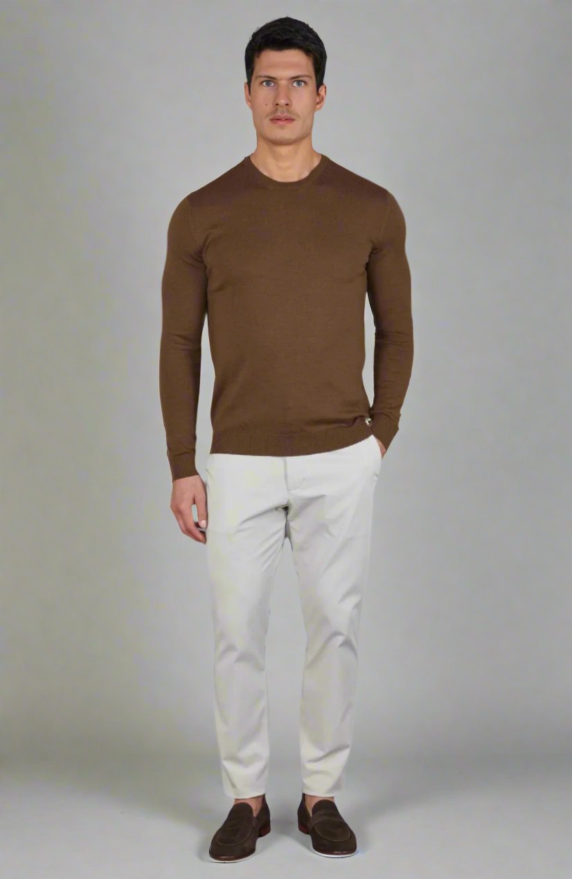 Cashmere Merino Crew Neck Sweater - Brown