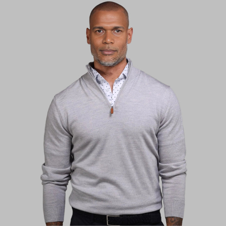 Cashmere Merino Quarter Zip Neck Jumper - Light Grey