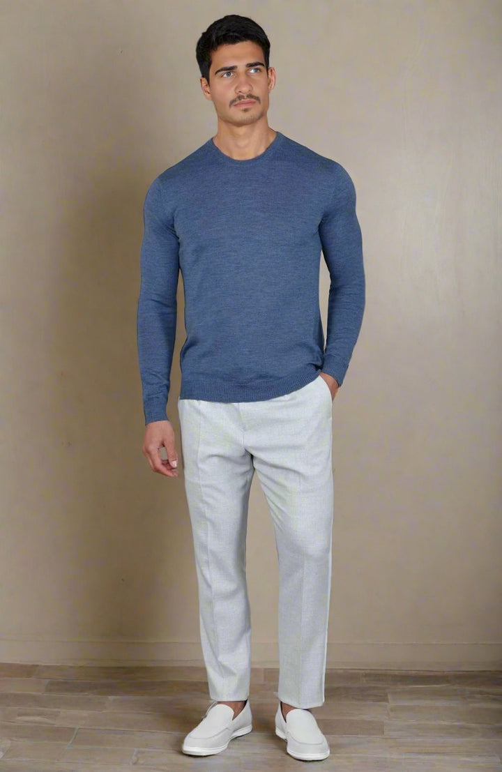 Cashmere Merino Crew Neck Sweater - Blue