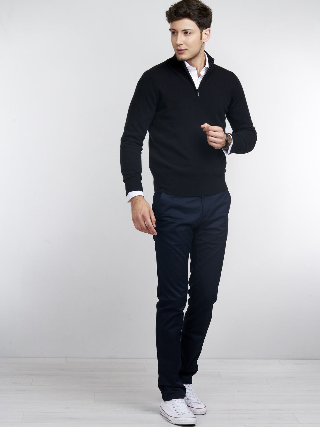 Cashmere Quarter Zip Neck Jumper - Black