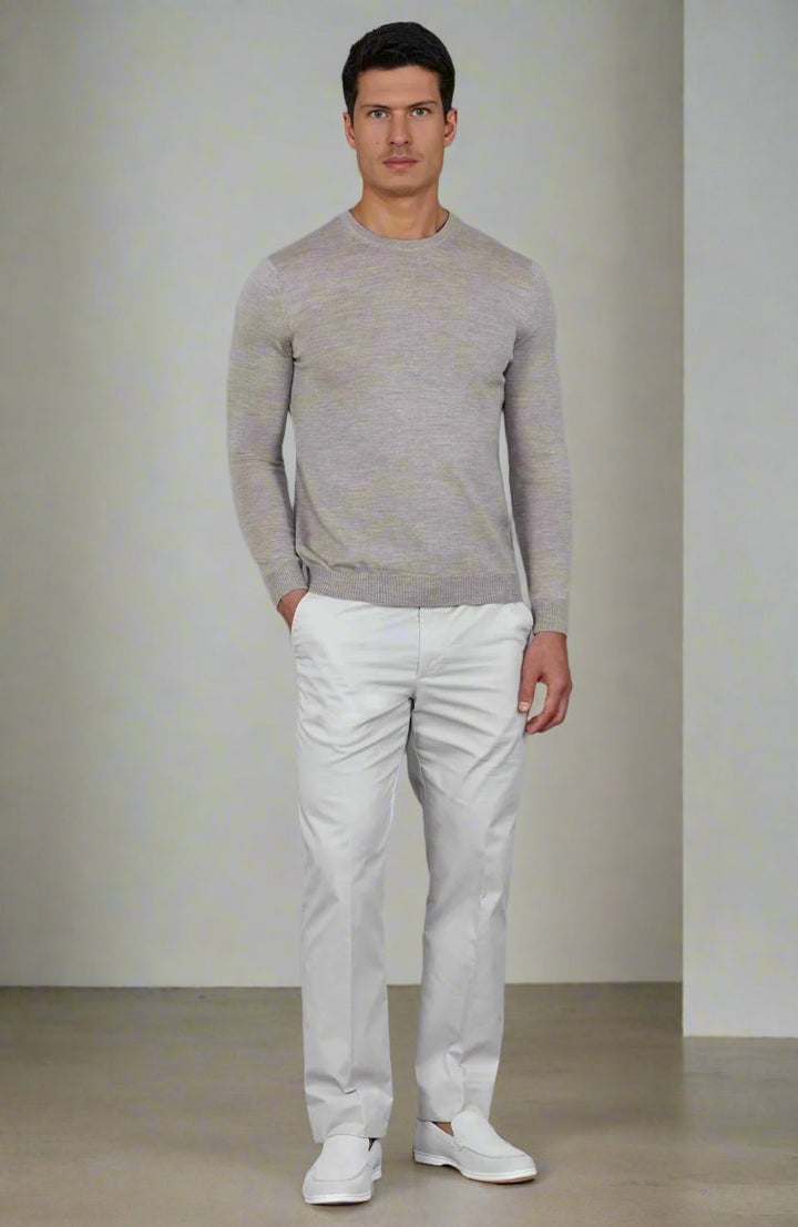 Cashmere Merino Crew Neck Sweater - Light Grey