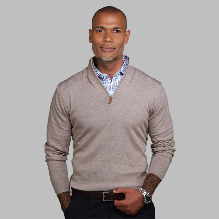 Cashmere Merino Quarter Zip Neck Jumper - Oatmeal